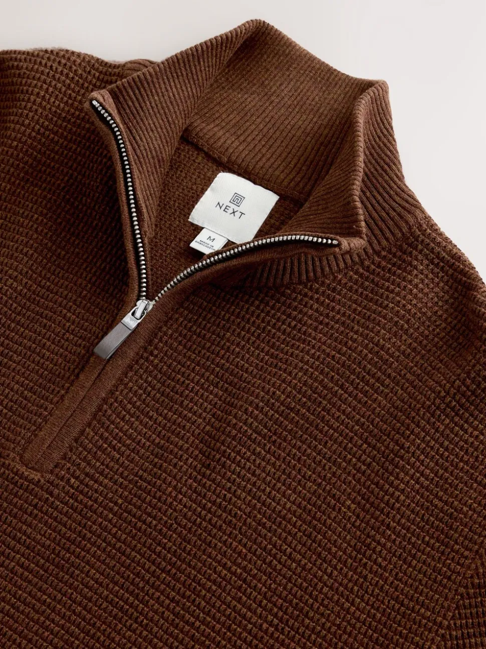 Lichtbruin - Effen - Regular Fit Cotton Rich Textured Premium Quarter Zip Jumper