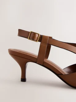 Lichtbruin - Forever Comfort® Leather Weave Point Toe Slingback Heels