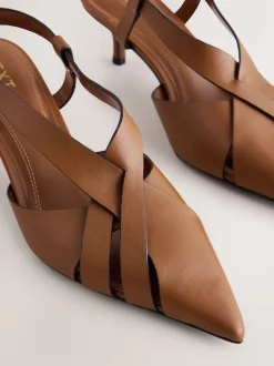 Lichtbruin - Forever Comfort® Leather Weave Point Toe Slingback Heels