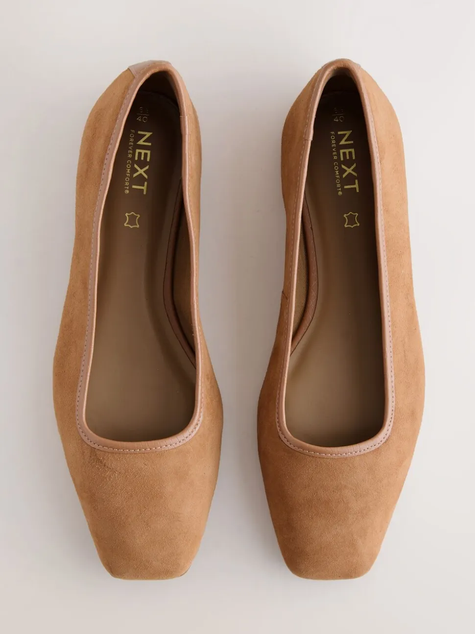 Lichtbruin - Forever Comfort® - Leren ballerina's met rechte neus