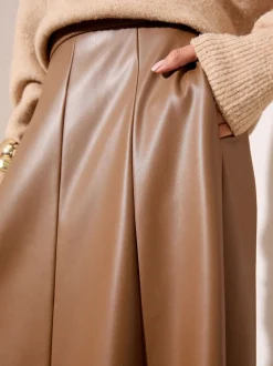 Lichtbruin - Friends Like These Faux Leather Midi Skirt