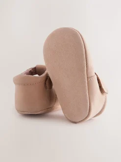 Lichtbruin - Leren babyschoen met T-bandje (0 - 24 mnd)
