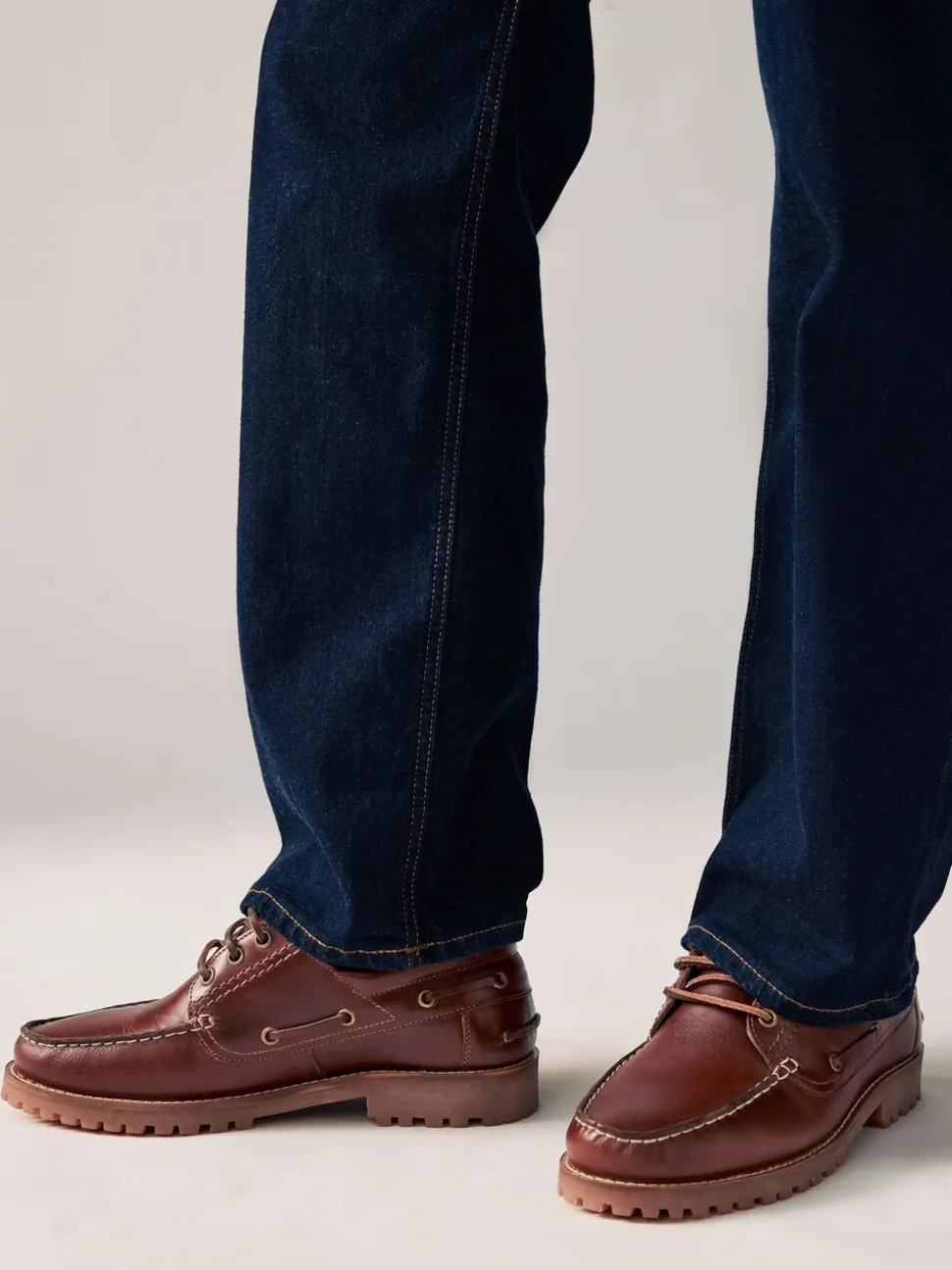 Lichtbruin - Leren bootschoenen met profielzool