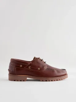 Lichtbruin - Leren bootschoenen met profielzool