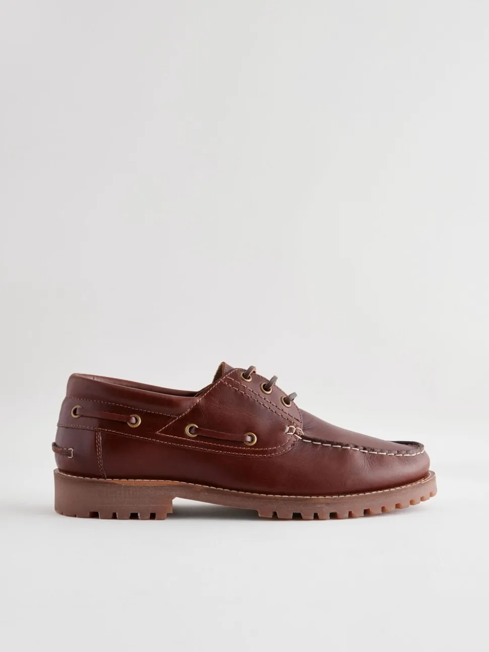 Lichtbruin - Leren bootschoenen met profielzool