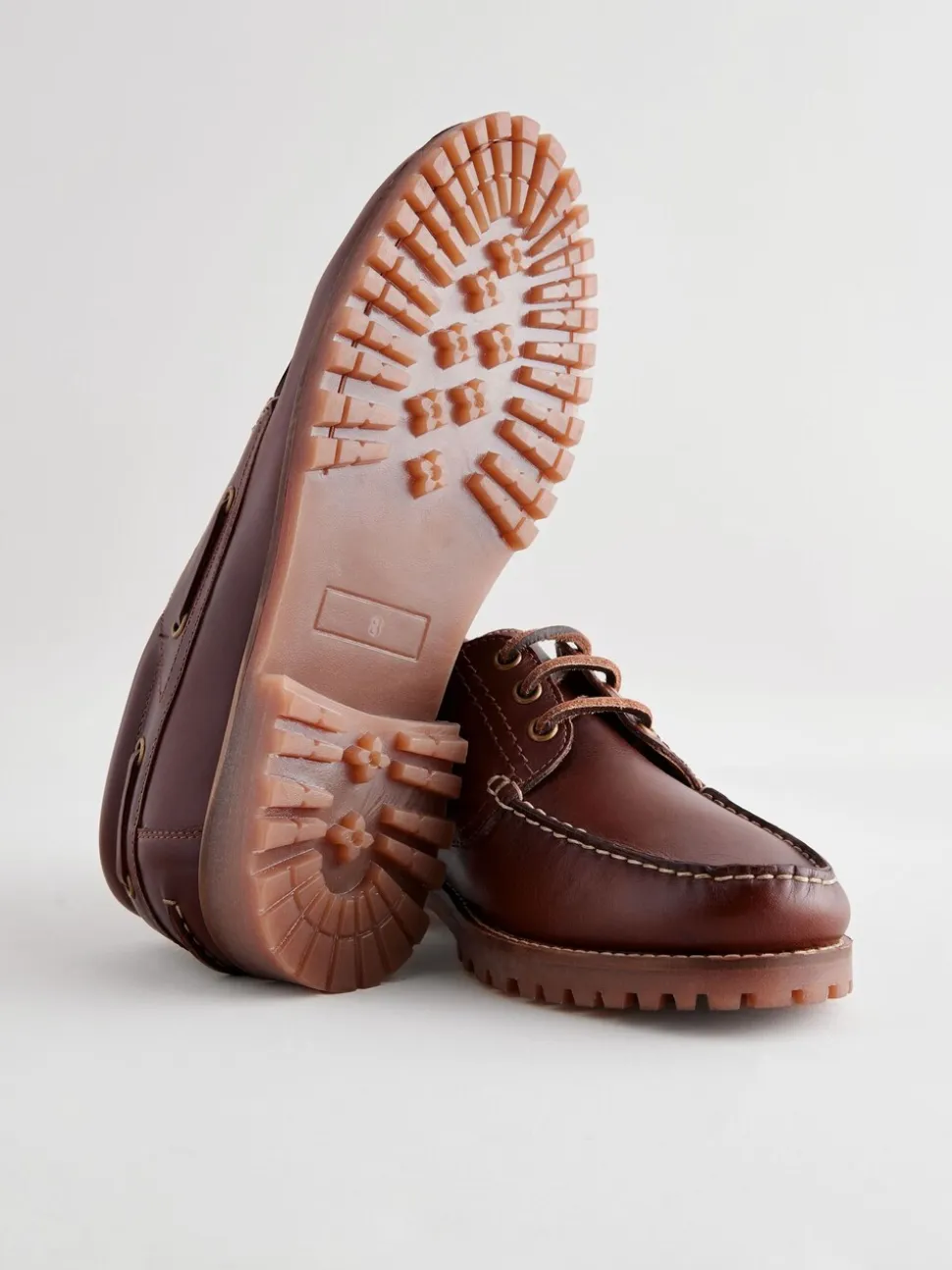 Lichtbruin - Leren bootschoenen met profielzool