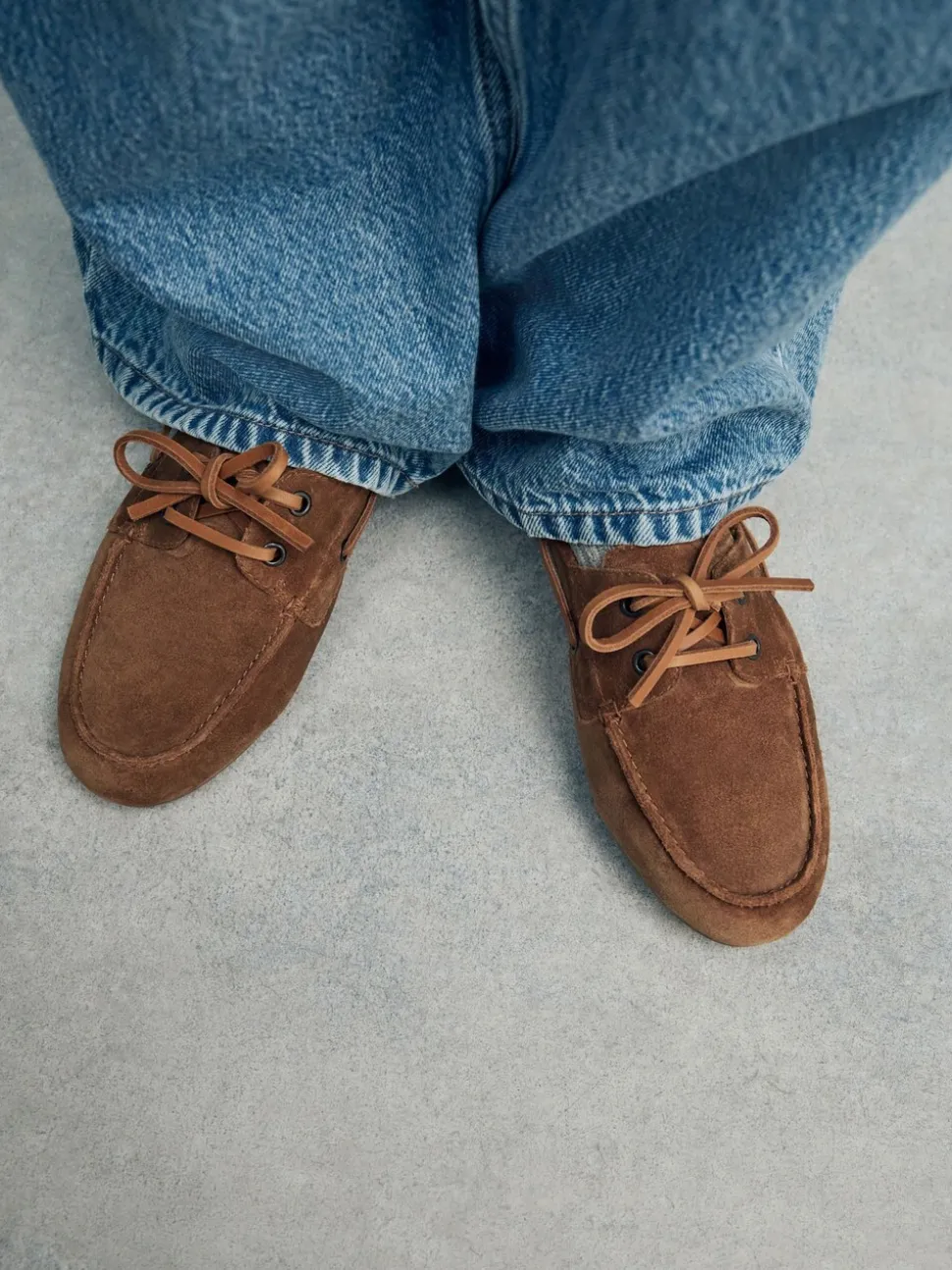 Lichtbruin - Leren bootschoenen met ronde neus