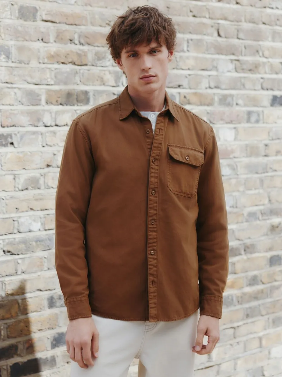 Lichtbruin - Long Sleeve Garment Dyed Oxford Shirt