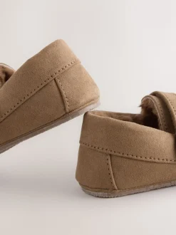 Lichtbruin - Mocassin-pantoffels met klittenbandsluiting