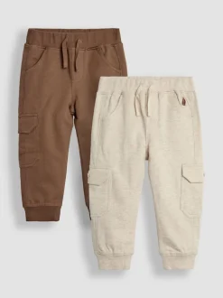 Lichtbruin & naturelkleurig gemêleerd - JoJo Maman Bébé Cargo 100% Cotton Joggers 2 Pack