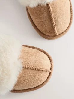 Lichtbruin - Pantoffels van imitatiebont