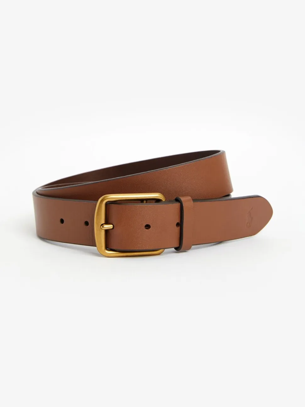 Lichtbruin - Polo Ralph Lauren - Saddle leren riem met logo