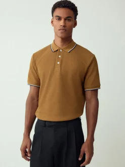 Lichtbruin - Regular fit poloshirt met korte mouwen en contrasterende randen