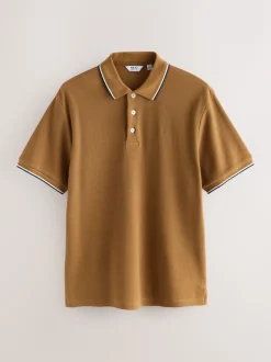 Lichtbruin - Regular fit poloshirt met korte mouwen en contrasterende randen