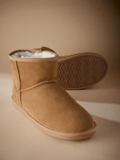Lichtbruin - Signature Suede Slipper Boots with Faux Fur Lining