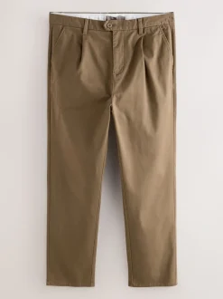 Lichtbruin - Single Pleated Stretch Chinos Trousers