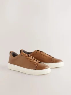 Lichtbruin - Smart Casual Toe Cap Leather Longline Trainers