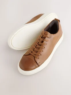 Lichtbruin - Smart Casual Toe Cap Leather Longline Trainers