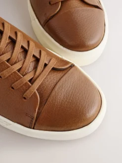 Lichtbruin - Smart Casual Toe Cap Leather Longline Trainers