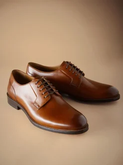 Lichtbruin - Standaard pasvorm - Signature - Derby-schoenen met leren zool