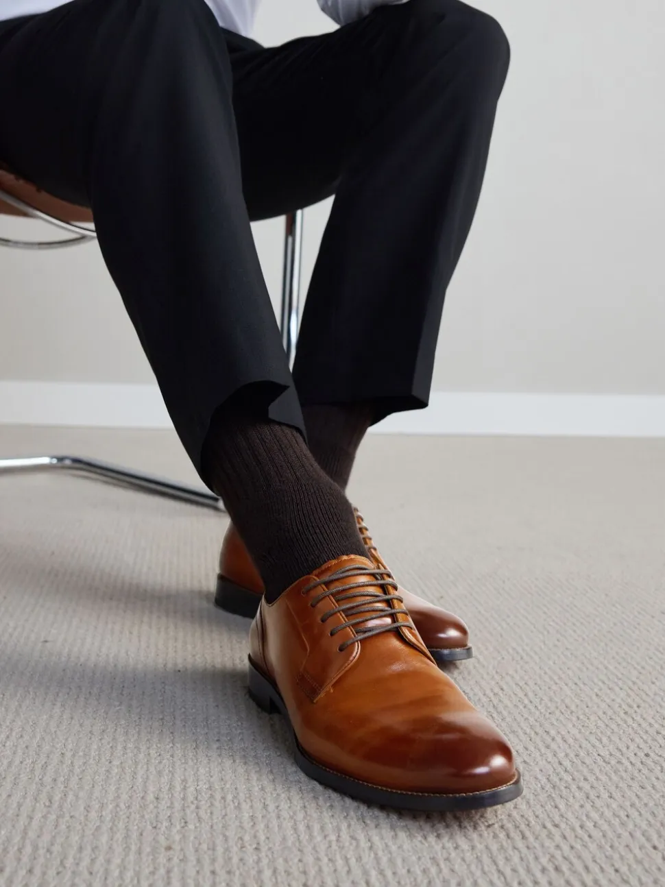 Lichtbruin - Standaard pasvorm - Signature - Derby-schoenen met leren zool