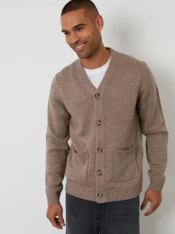 Lichtbruin - Threadbare Knitted V-Neck Cardigan