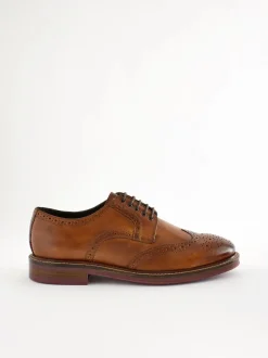 Lichtbruin - Wijde pasvorm - Leren brogues met contrasterende dikke zool