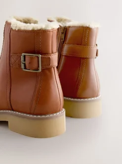 Lichtbruin leer - Forever Comfort® Faux Fur Lined Buckle Trim Ankle Boots
