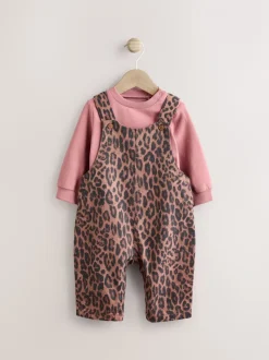 Lichtbruine luipaardprint - Baby Bodysuit met lange mouwen en bretelbroeken Set (0mnd-2jr)