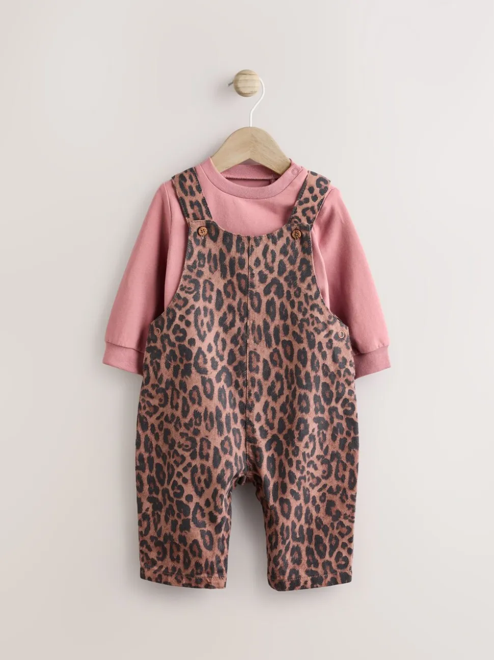 Lichtbruine luipaardprint - Baby Bodysuit met lange mouwen en bretelbroeken Set (0mnd-2jr)