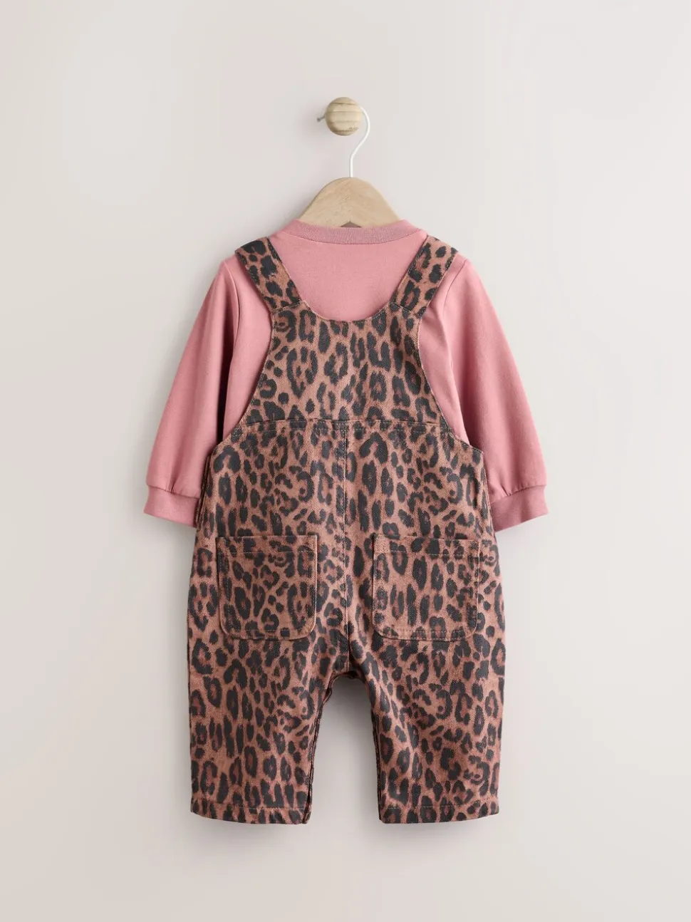 Lichtbruine luipaardprint - Baby Bodysuit met lange mouwen en bretelbroeken Set (0mnd-2jr)