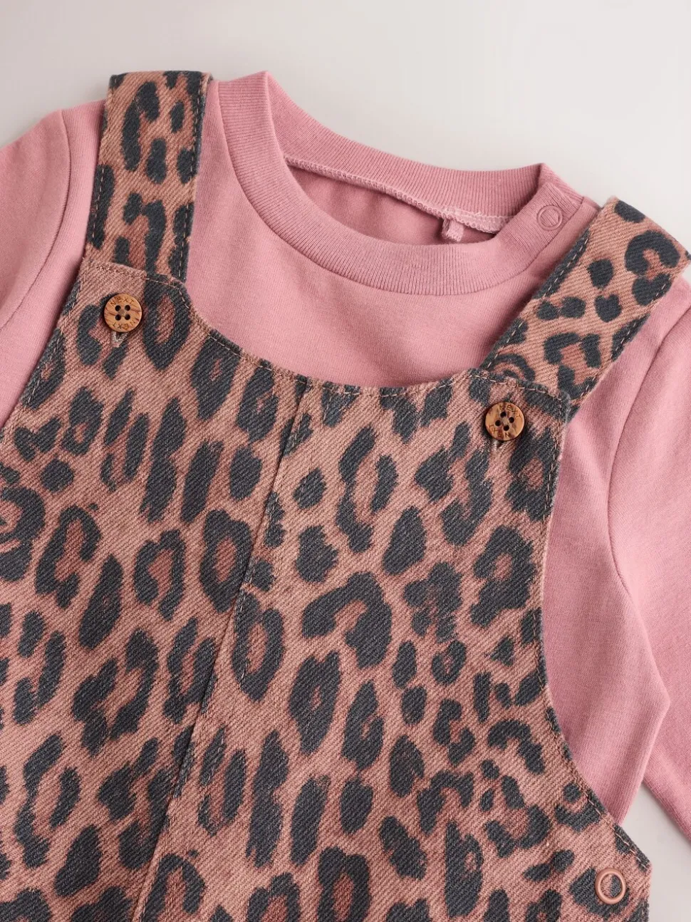 Lichtbruine luipaardprint - Baby Bodysuit met lange mouwen en bretelbroeken Set (0mnd-2jr)