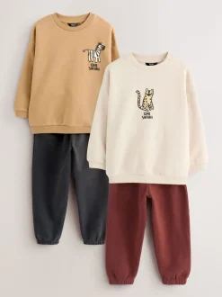 Lichtbruin/Ecru/Antracietgrijs - Set met sweatshirt en joggingbroek (3mnd -7jr)
