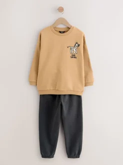 Lichtbruin/Ecru/Antracietgrijs - Set met sweatshirt en joggingbroek (3mnd -7jr)