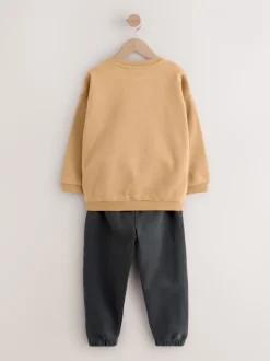 Lichtbruin/Ecru/Antracietgrijs - Set met sweatshirt en joggingbroek (3mnd -7jr)