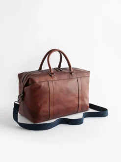 Lichtbruin/marineblauw - Leather Weekend Holdall Bag