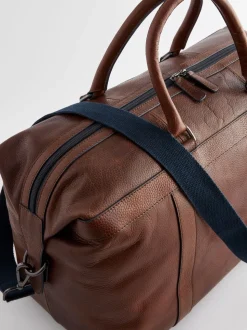 Lichtbruin/marineblauw - Leather Weekend Holdall Bag
