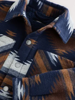 Lichtbruin/Marineblauw Ikat-patroon - Gevoerde shacket (3-16jr)