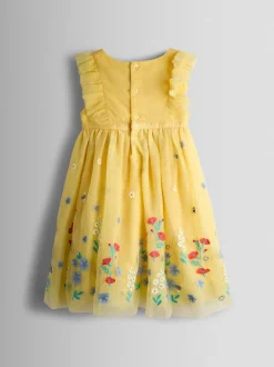 Lichtgeel - JoJo Maman Bébé Appliqué Floral Tulle Party Dress