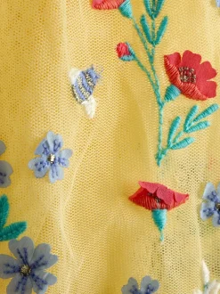 Lichtgeel - JoJo Maman Bébé Appliqué Floral Tulle Party Dress