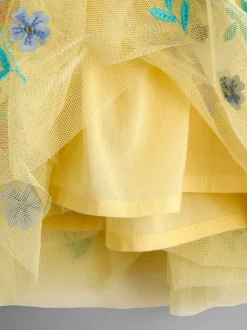 Lichtgeel - JoJo Maman Bébé Appliqué Floral Tulle Party Dress