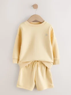 Lichtgeel - Plain Crew Neck Sweatshirt and Shorts Set (3mths-7yrs)