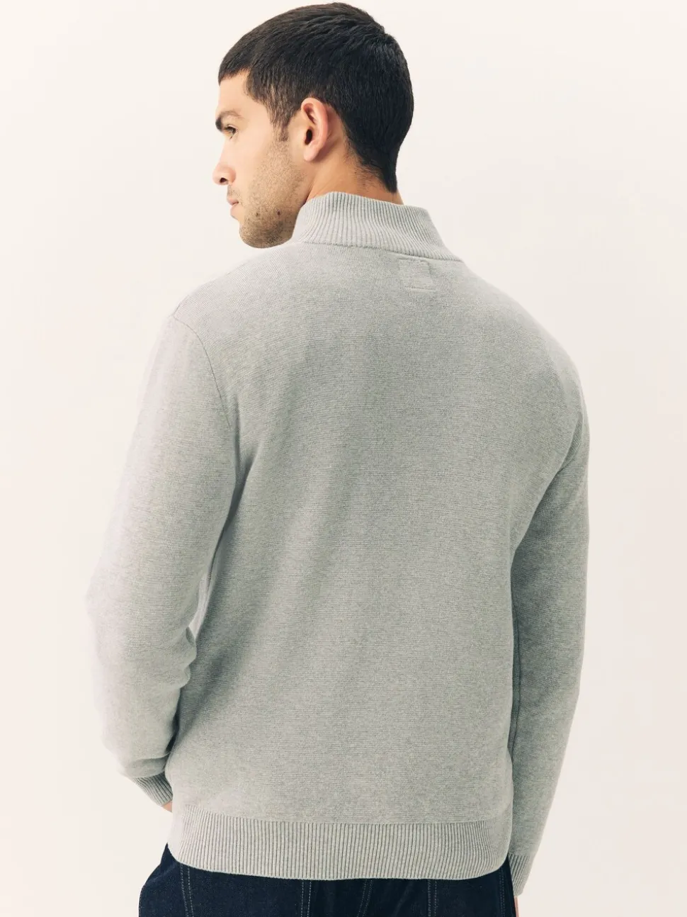 Lichtgrijs - Effen - Regular fit 100% katoenen premium trui met korte rits