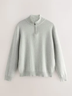 Lichtgrijs - Effen - Regular fit 100% katoenen premium trui met korte rits
