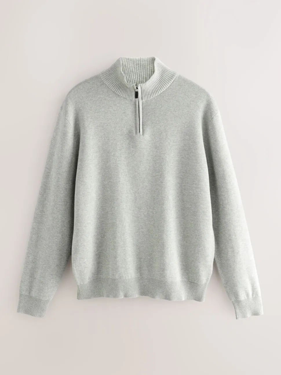 Lichtgrijs - Effen - Regular fit 100% katoenen premium trui met korte rits