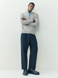 Lichtgrijs - Regular Fit 100% Cotton Premium Zip-Through Cardigan
