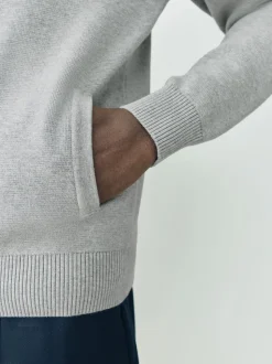 Lichtgrijs - Regular Fit 100% Cotton Premium Zip-Through Cardigan