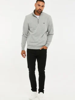 Lichtgrijs - Threadbare - Sweatshirt met korte rits aan de hals