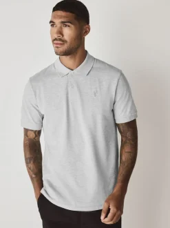 Lichtgrijs gemêleerd - Normale Pasvorm - Piqué poloshirt met korte mouwen