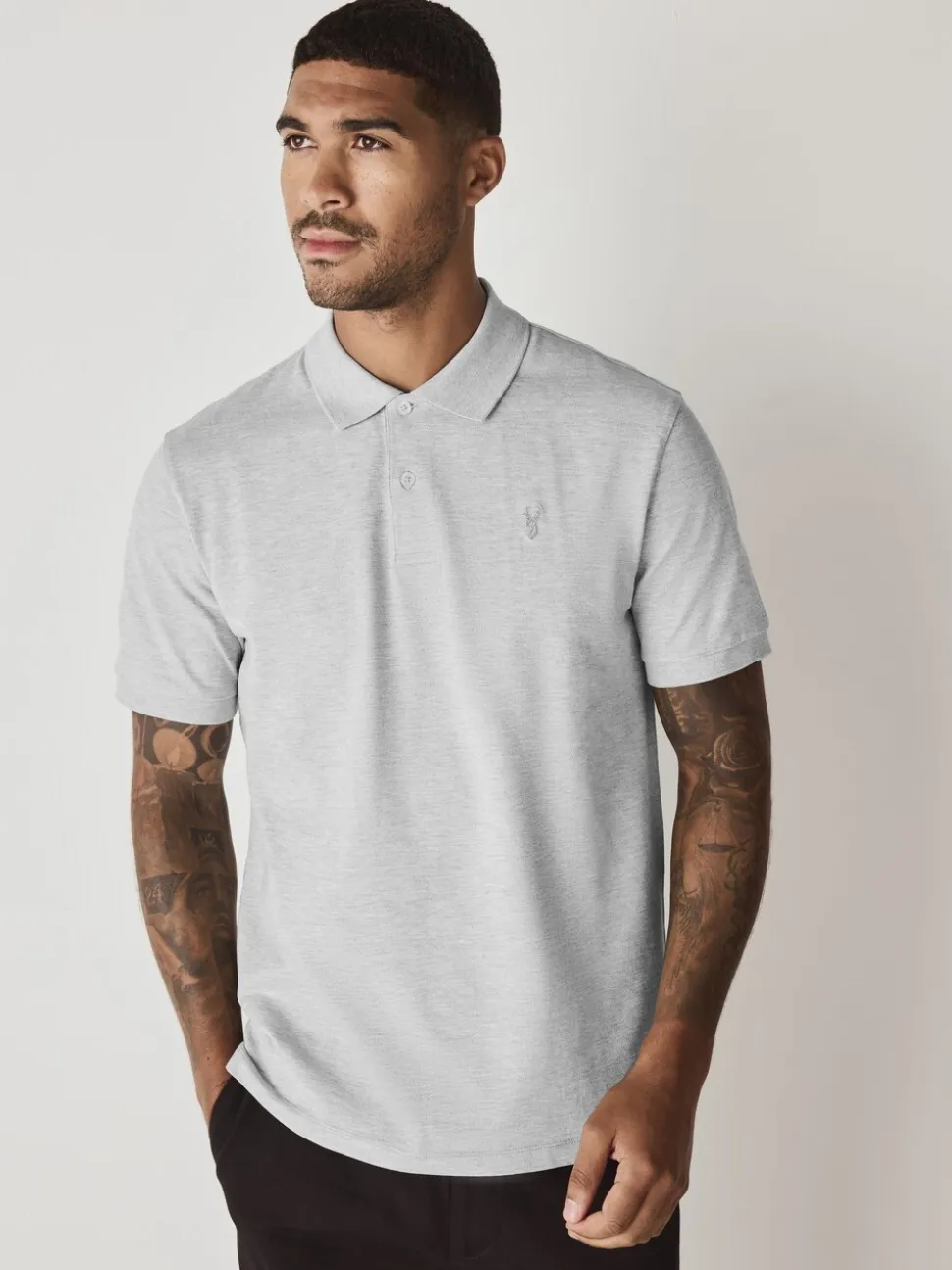 Lichtgrijs gemêleerd - Normale Pasvorm - Piqué poloshirt met korte mouwen